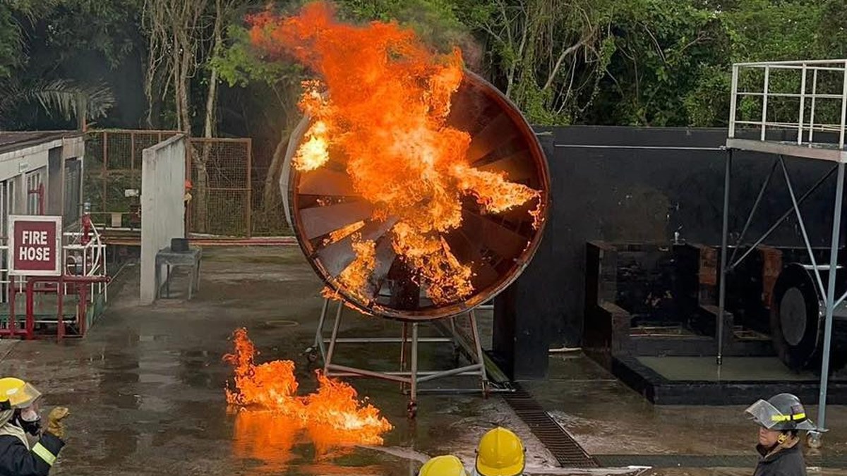 Aerial view of a live-fire training evolution